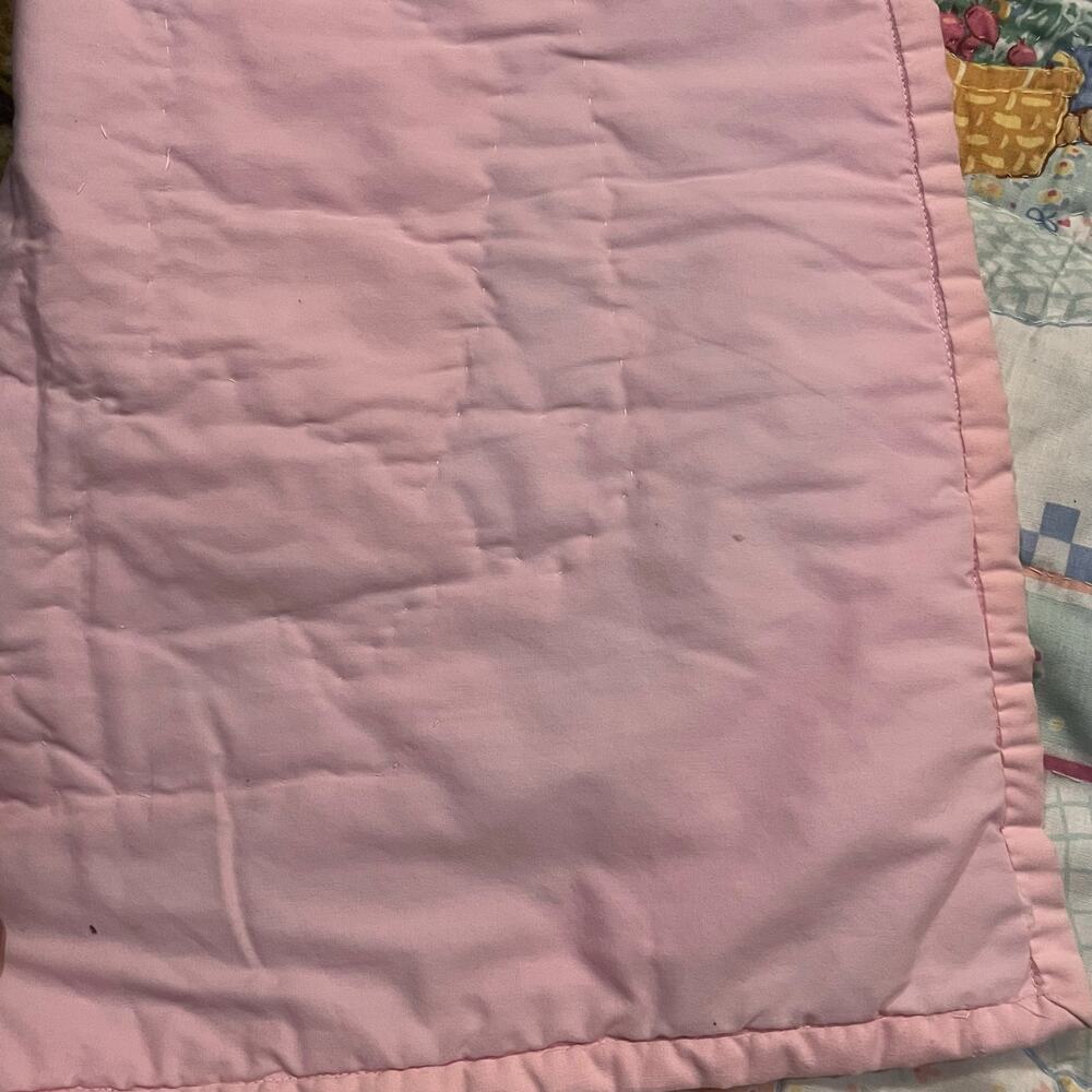 Vintage Quilted Embroidered Kitschy Baby Blanket 34 x 43 Pastels Bunny Cottage‎ - Picture 4 of 7